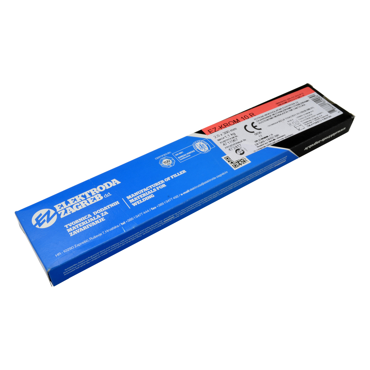 Verpackung mit Stabelektroden der Marke Elektroda Zagreb, Typ V2A 308L, 2,0 x 300 mm