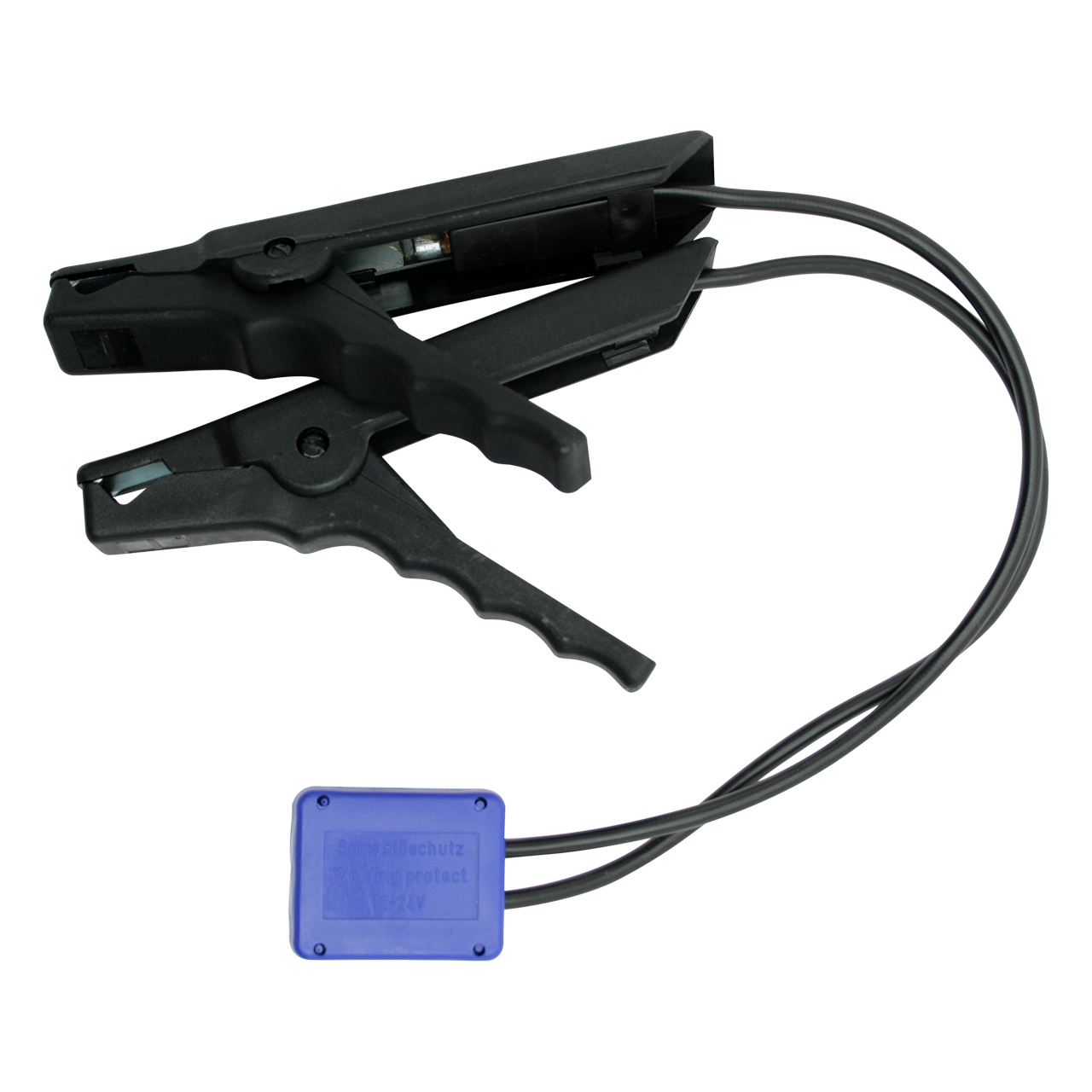Schwarz Kunststoff KFZ-Schweißschutz mit zwei Klemmen und blauem Schutzgehäuse