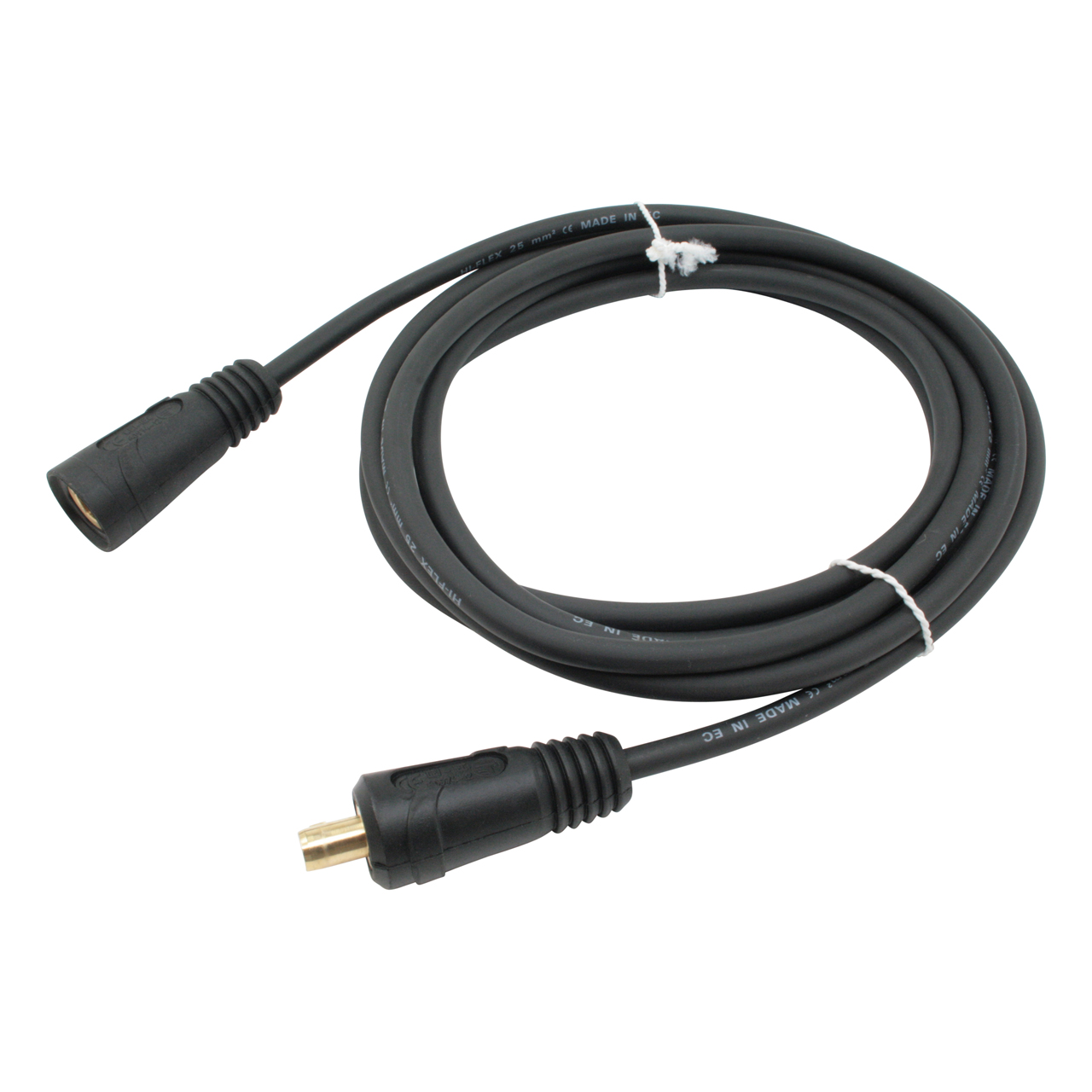 Schwarzes Schweißkabel mit männlichem und weiblichem Stecker zur Verlängerung