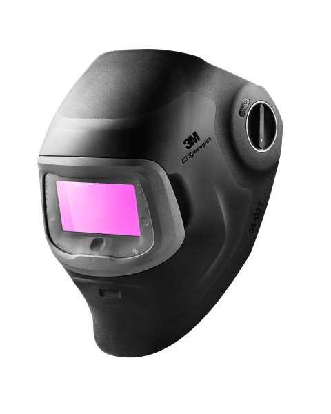 Schwarzer 3M Speedglas Schweißhelm mit automatischer Abdunklung und pink getöntem Sichtfenster