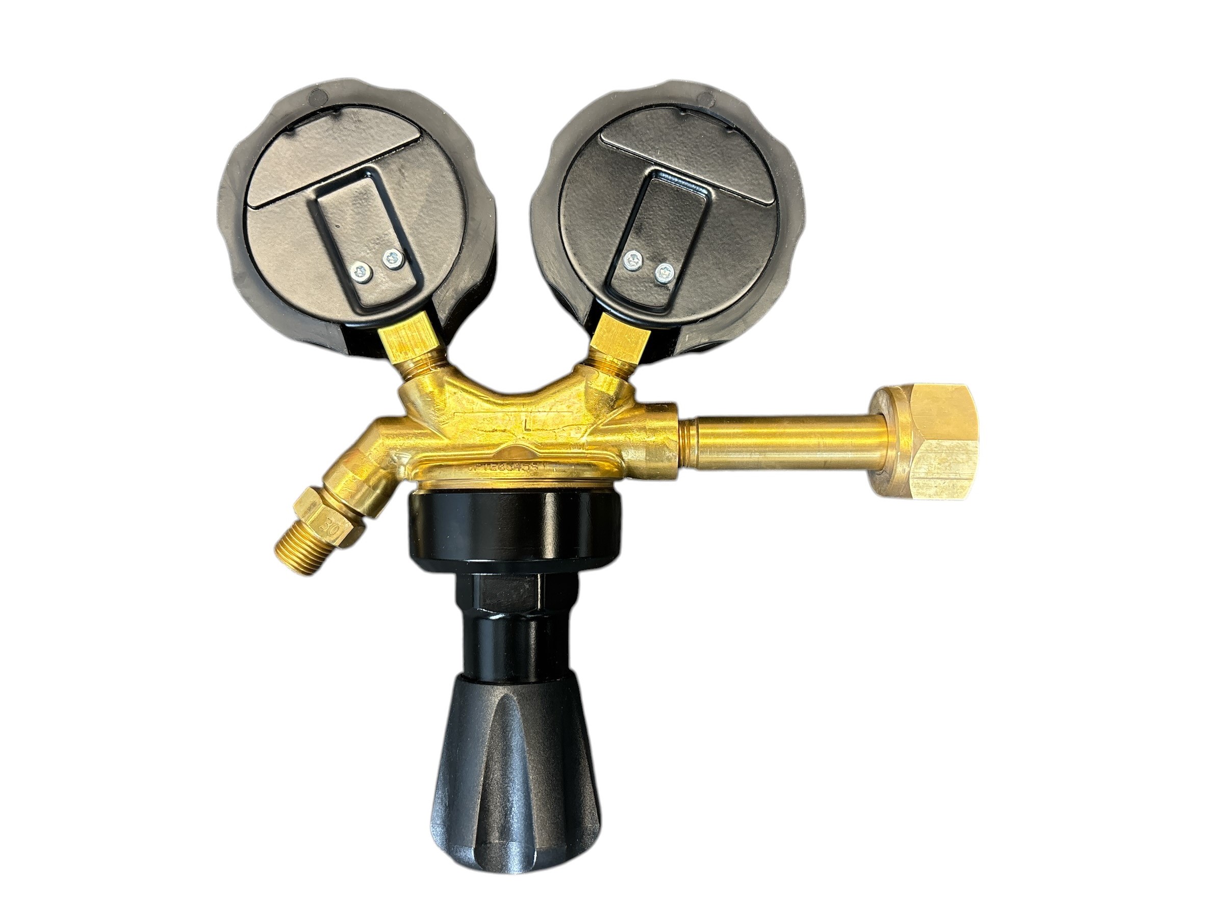 Druckminderer für Argon und CO2 mit zwei Manometern und schwarzem