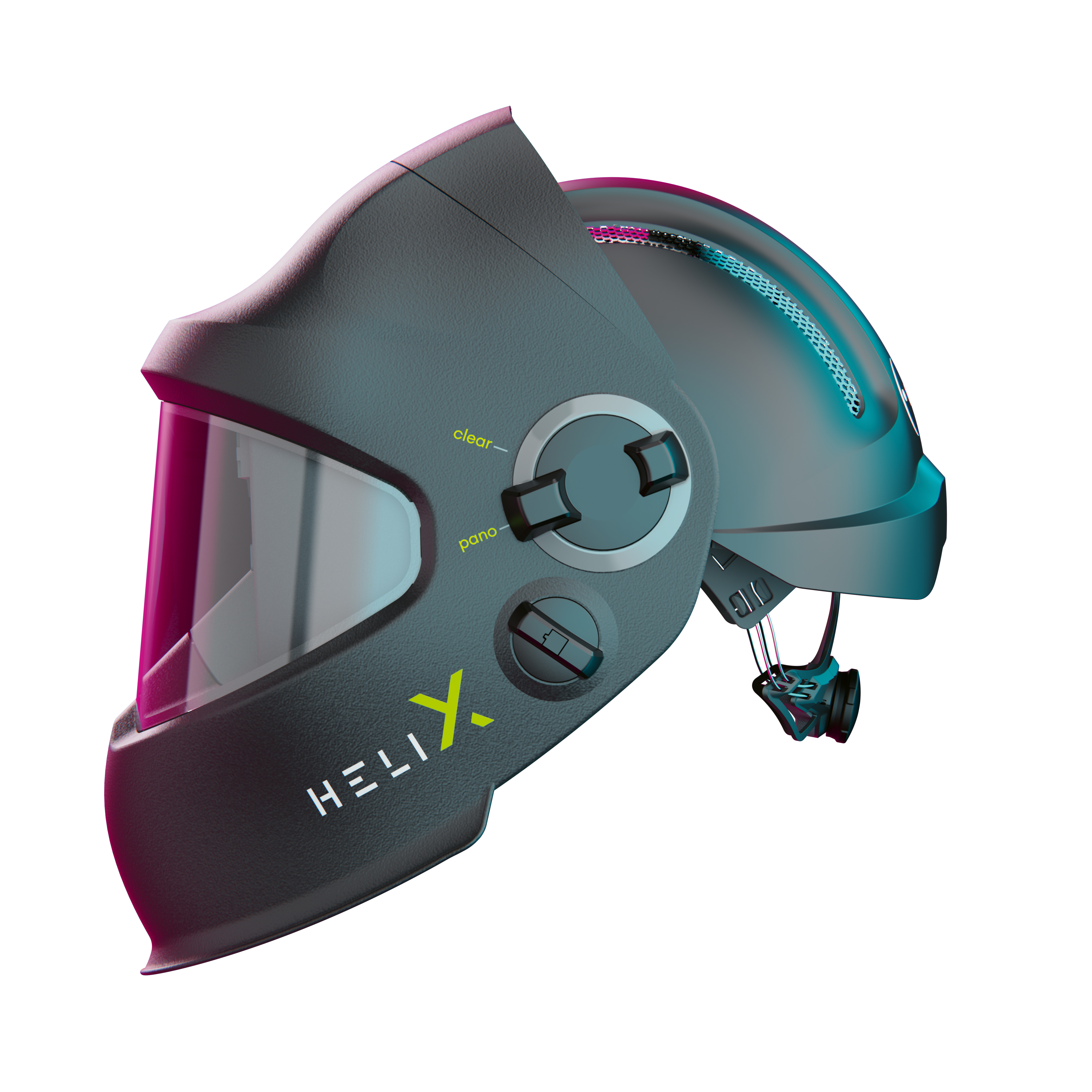 Schwarzer Schweißhelm Helix mit großem Sichtfenster und Einstellrädern an der Seite