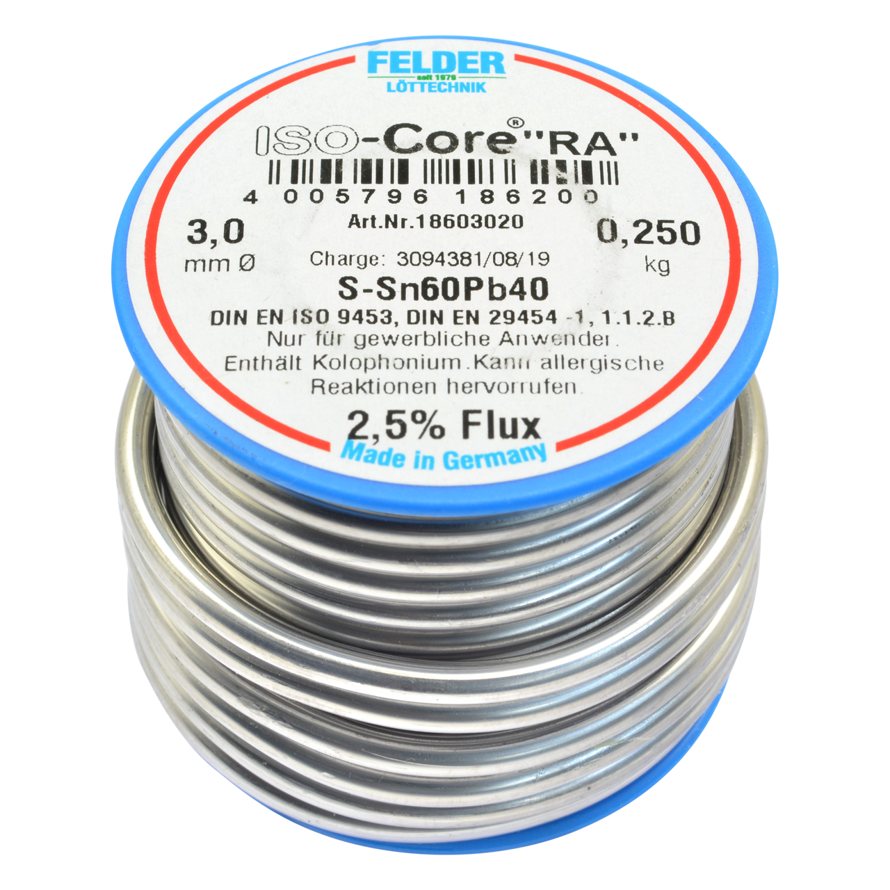 Elektro Lötdraht S-Sn60Pb40, ISO-Core-RA 2,5 % Flux, Ø 3,0 mm