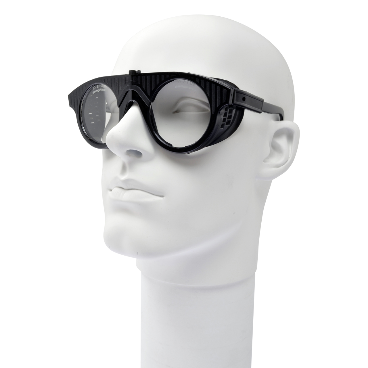 Schutzbrille schwarz, verstellbare Bügel, runde Gläser Ø 50 mm, klar, splitterfrei