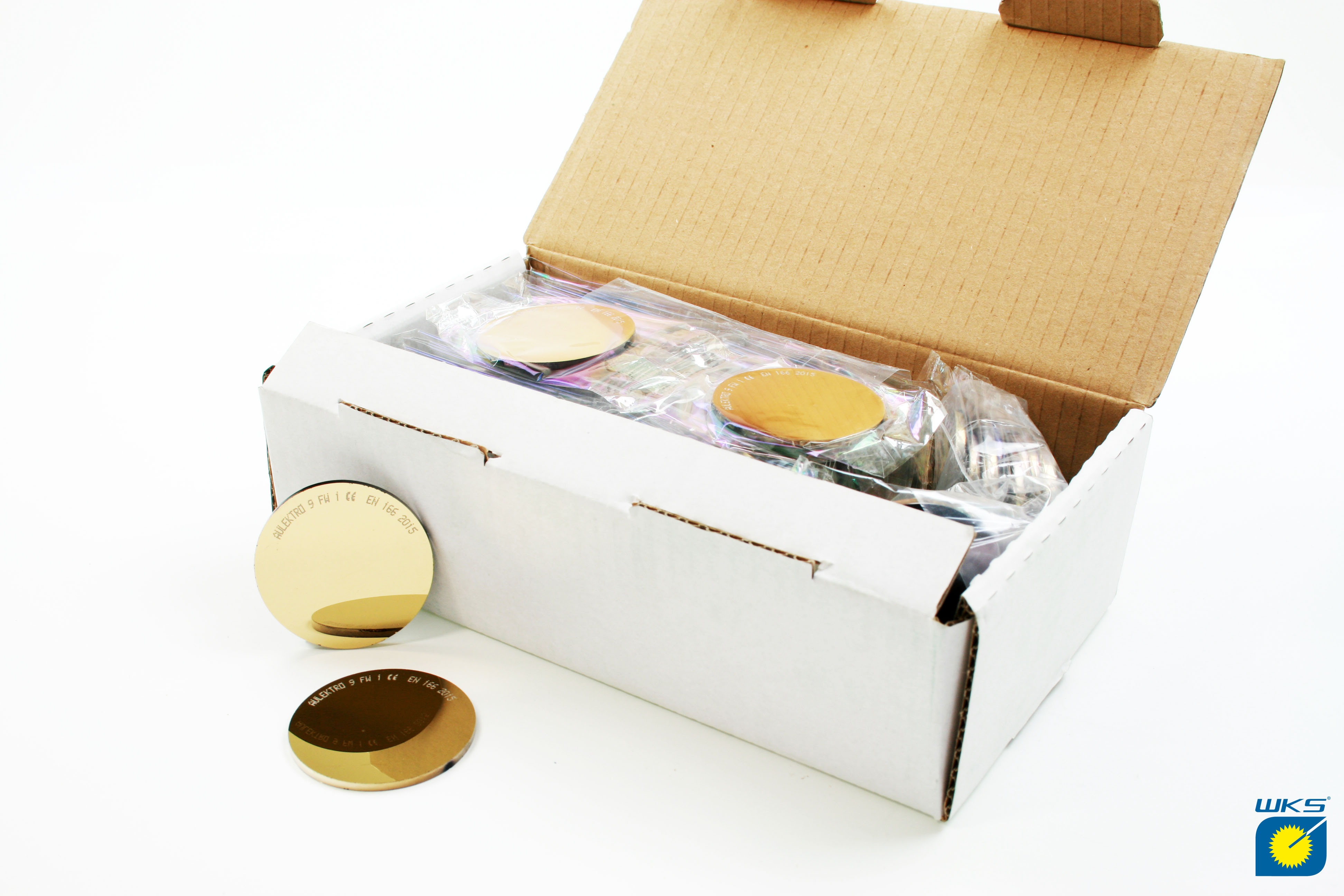 AULEKTRO Brillenglas, goldtonverspiegelt, Ø 50 mm