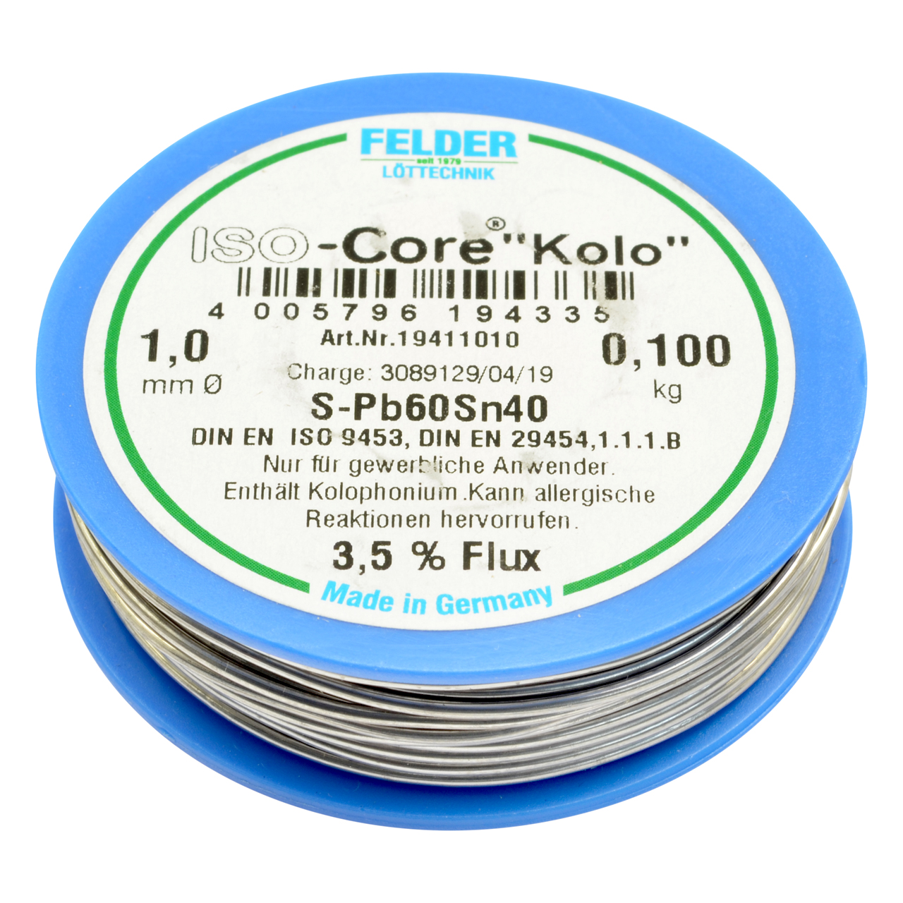 Elektro Lötdraht S-Pb60Sn40, ISO-Core-KOLO 3,5 % Flux, Ø 1,0 mm