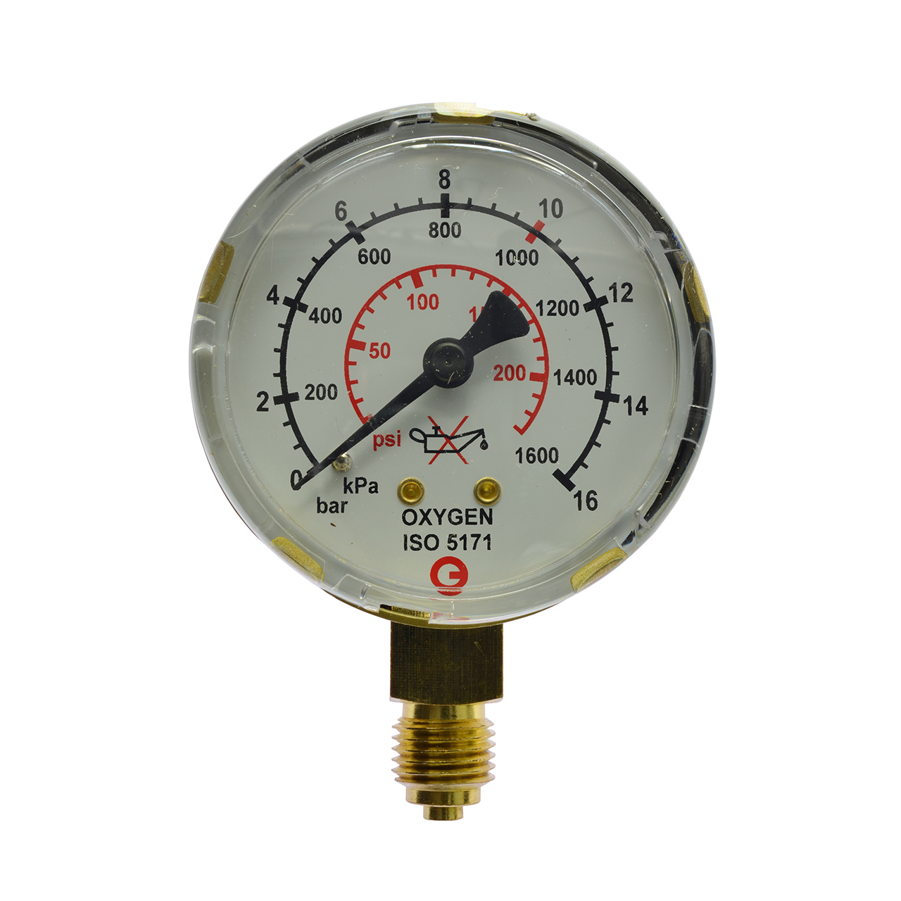 Arbeitsmanometer, Sauerstoff, 0 - 16 bar, 1/4", EN 562