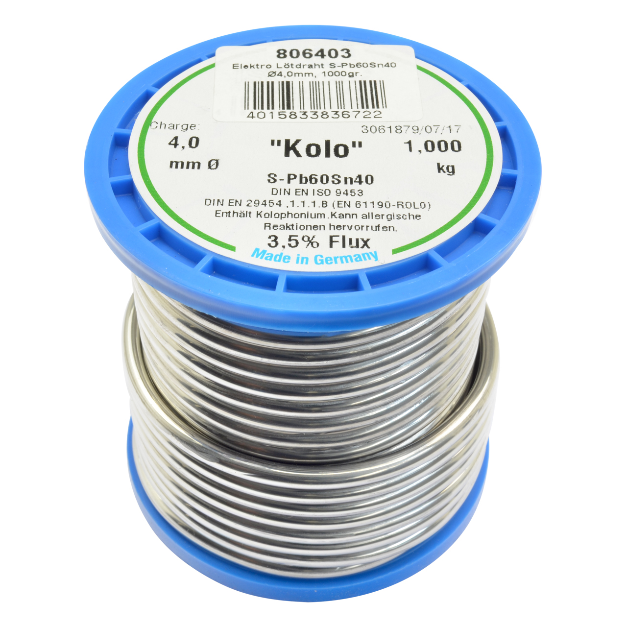 Elektro Lötdraht S-Pb60Sn40, ISO-Core-KOLO 3,5 % Flux, Ø 5,0 mm, 1000 g