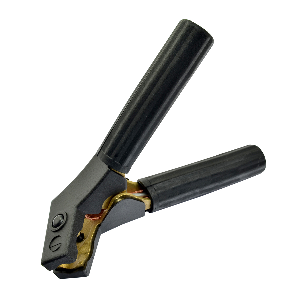 Gekröpfte Batterieklemme mit schwarzem Kunststoffgriff und 1000 Ampere Leistung