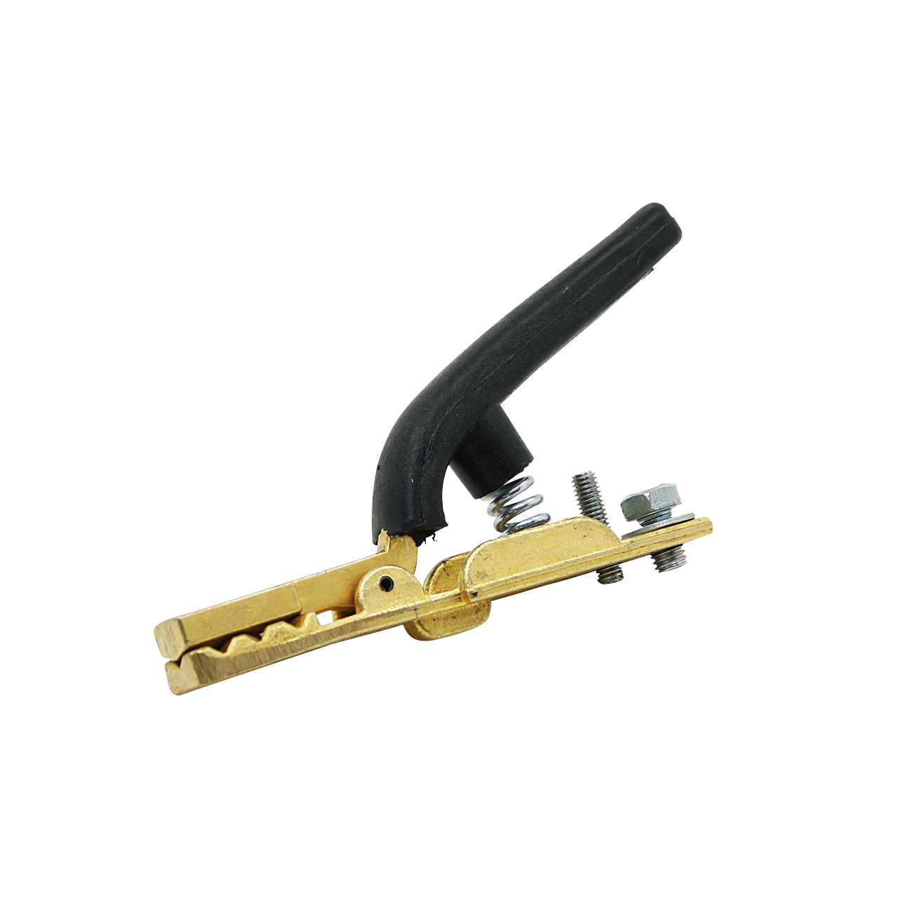 Schweißzubehör Krokodilklemme aus Metall mit schwarzem Kunststoffgriff und Federmechanismus