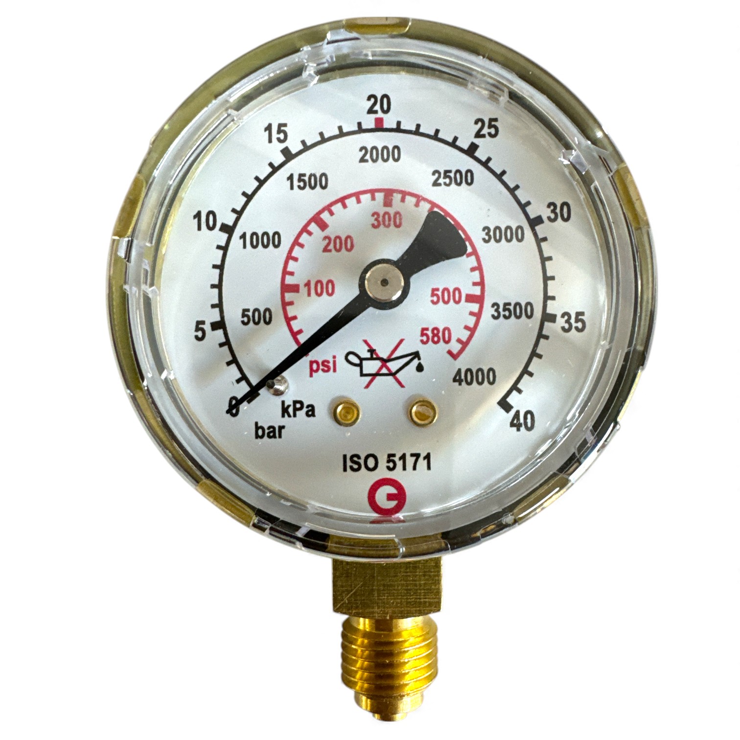 Inhaltsmanometer, neutral, 0 - 40 bar, 1/4", EN 562, für Sauerstoff geeignet