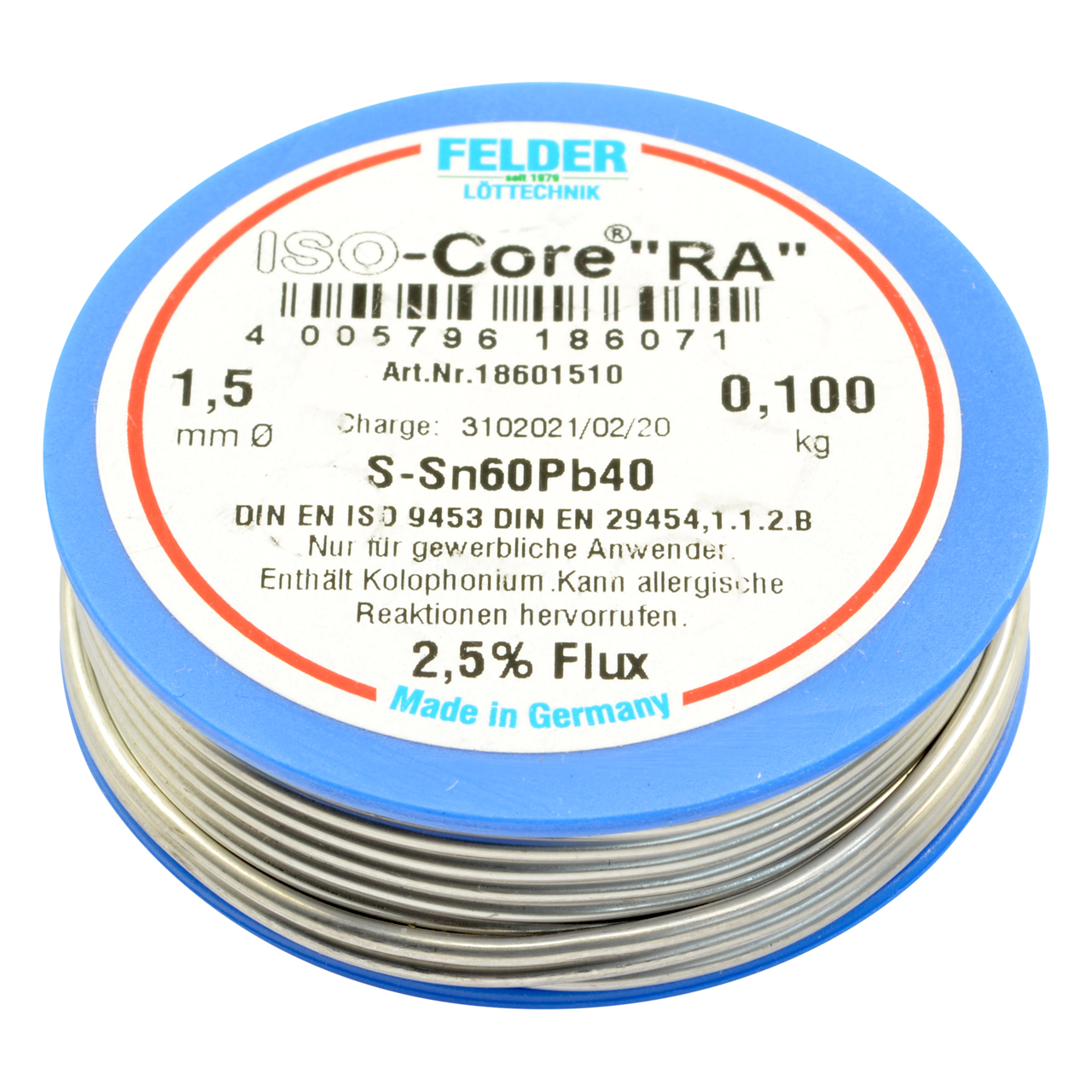 Elektro Lötdraht S-Sn60Pb40, ISO-Core-RA 2,5 % Flux, Ø 1,5 mm