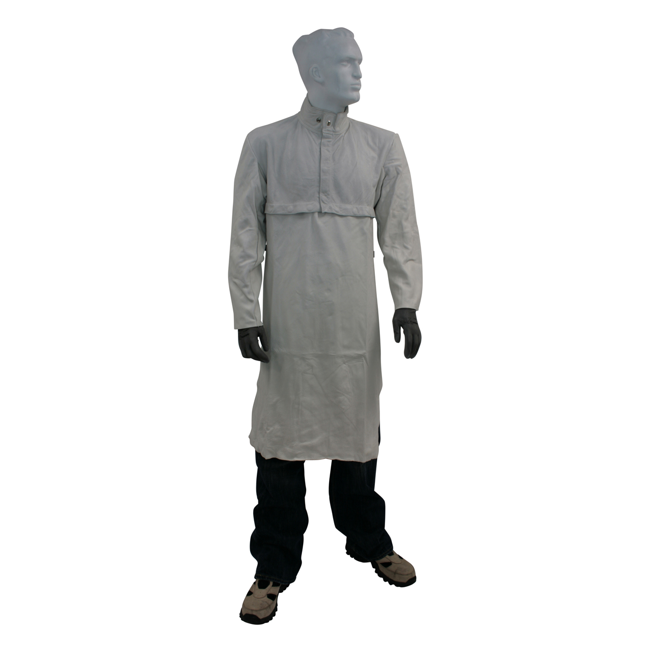 Graue Schweißerjacke SIGMA mit langem Schnitt und Stehkragen an einer Schaufensterpuppe