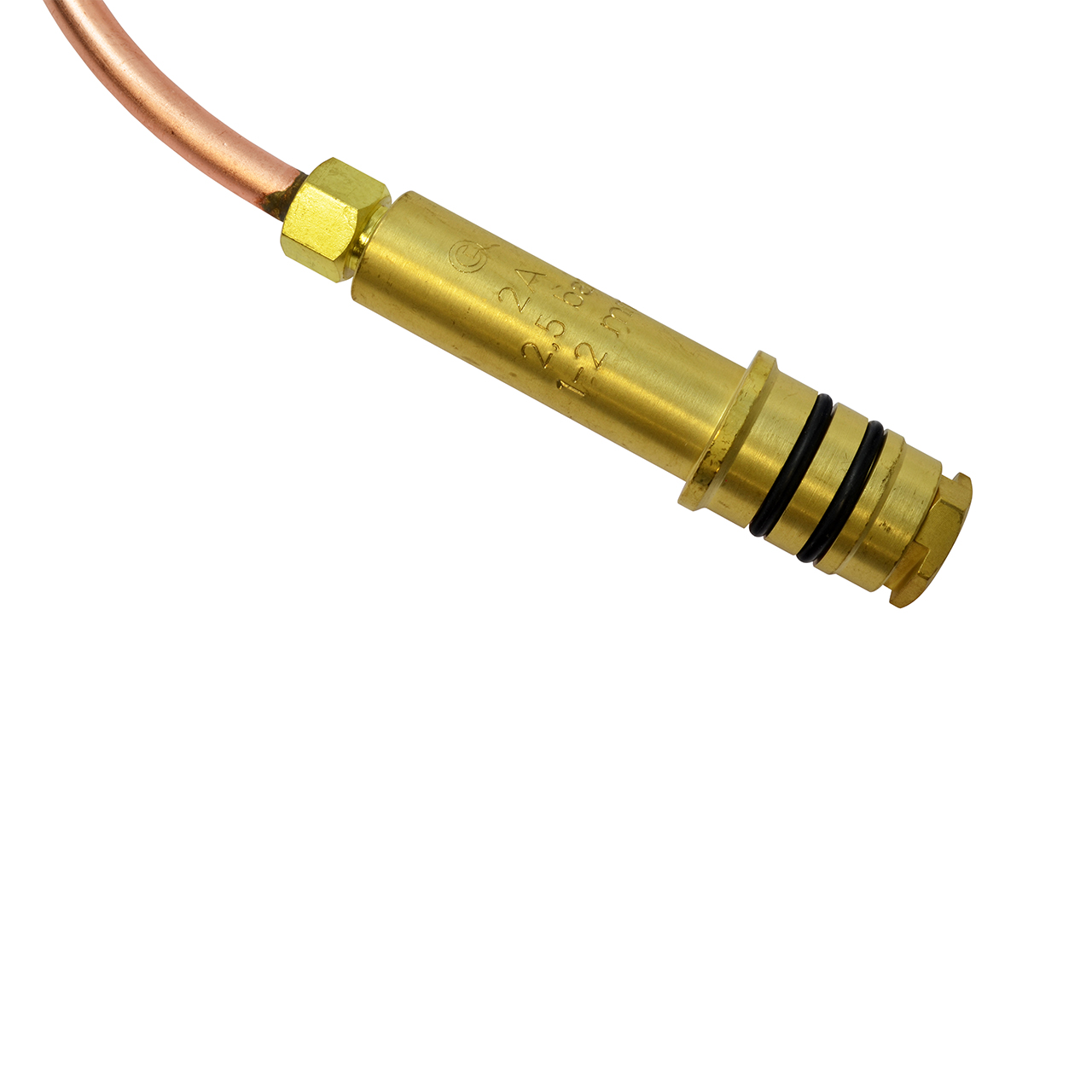 Messingdüse mit Kupferrohr und schwarzen Dichtungsringen