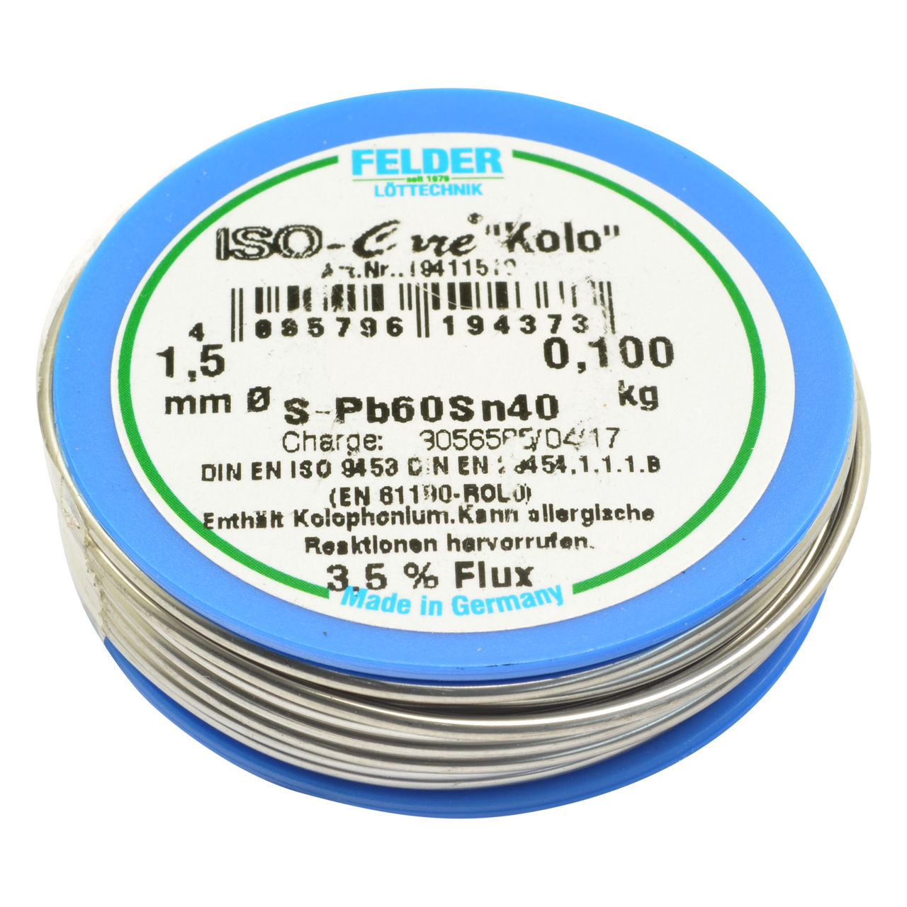 Elektro Lötdraht S-Pb60Sn40, ISO-Core-KOLO 3,5 % Flux, Ø 1,5 mm