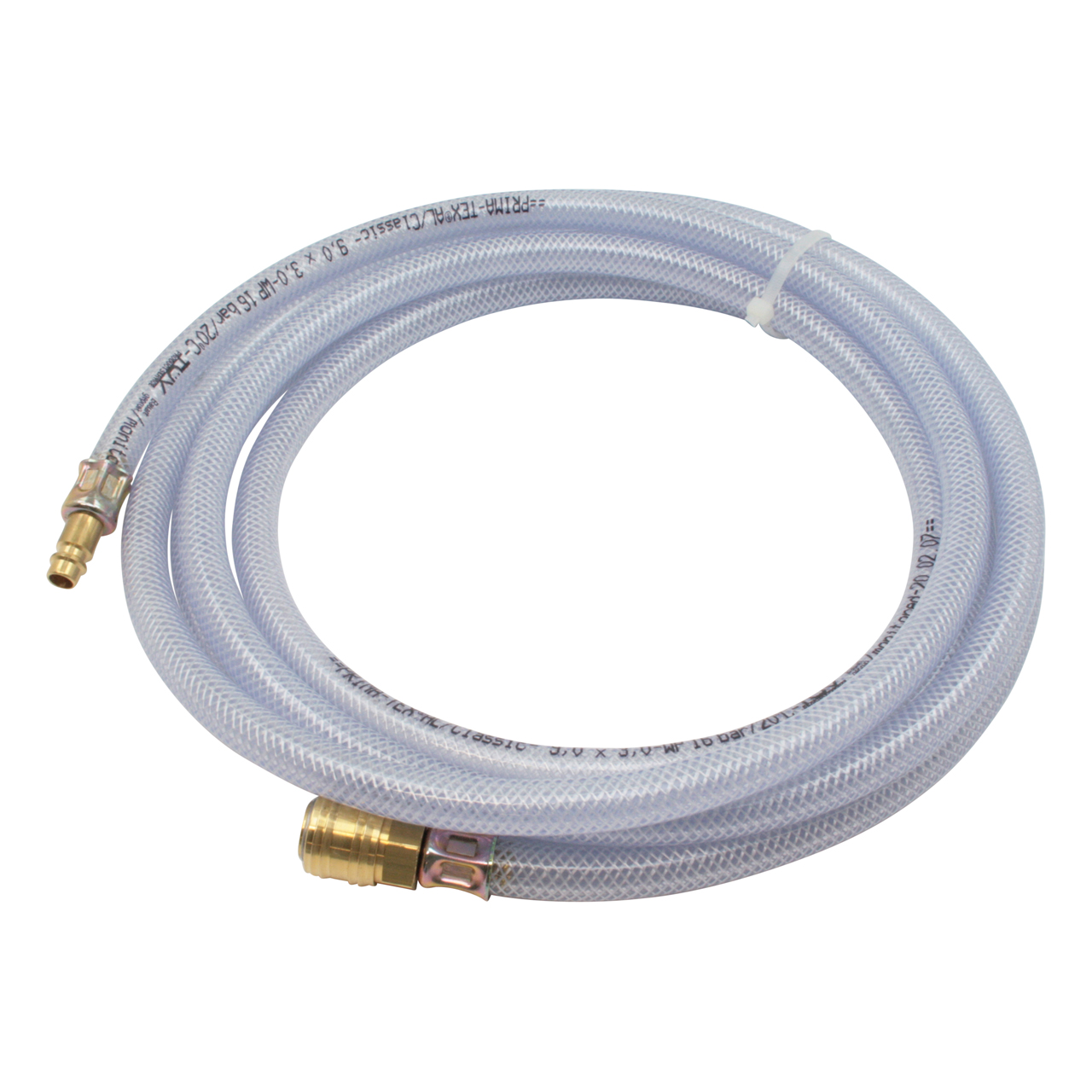 Gewebeschlauch, PVC, klar, 6 x 3 mm, Kupplung und Nippel NW 7,2