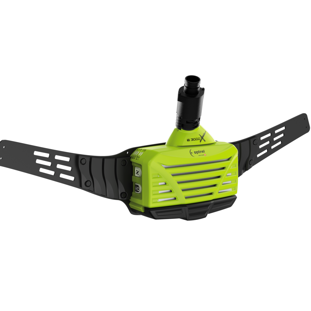 schwarz grüne frischluftgebläseeinheit mit aufgesetzem schalldämpfer in schwarz