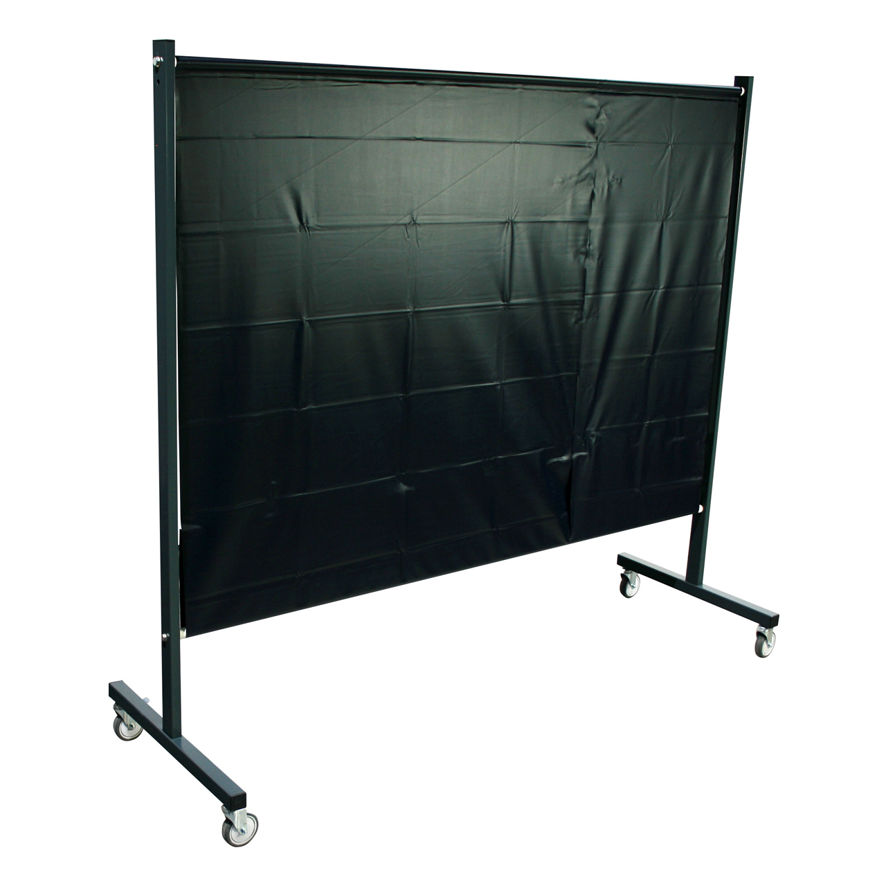 Schutzwand SUPERSTRONG mit grünem Spannvorhang und vier Rollen