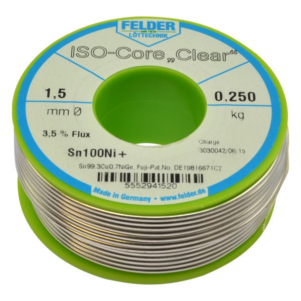 Elektro Lötdraht, Sn100Ni+, Sn99,3CuNiGe, ISO-Core-CLEAR, Ø 1,5 mm