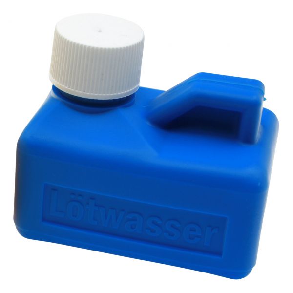 Lötwasserflasche 125 ml (Boden 75 x 55 mm), leer, blau, Prägung: Lötwasser