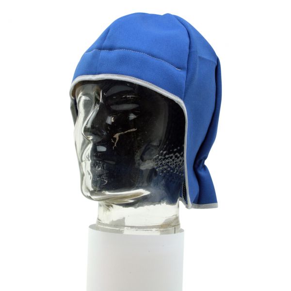 Kopfschutz aus SECAN, mit eingenähtem Schweißband und Gummizug, blau