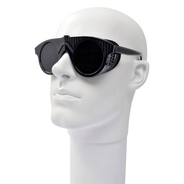 Schutzbrille schwarz, verstellbare Bügel, runde Gläser Ø 50 mm, DIN 5