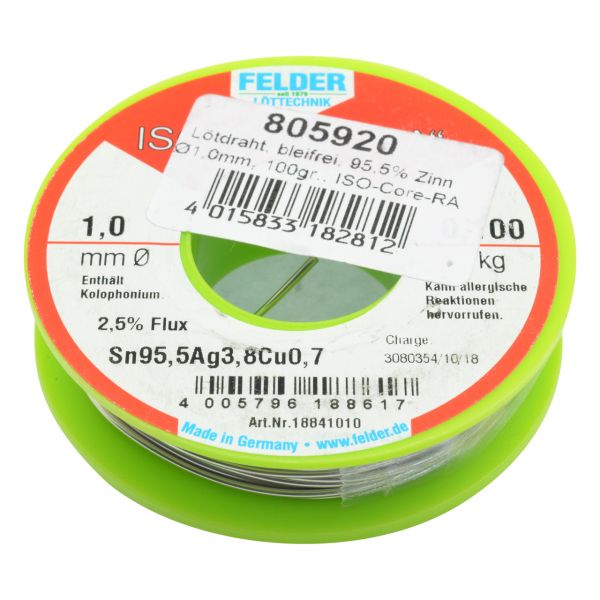 Elektro Lötdraht, ISO-Core-RA bleifrei, 95,5% Zinn, Ø 1,0 mm