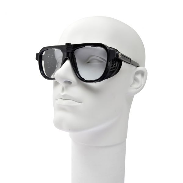 Schutzbrille mit verstellbaren Bügeln, Formgläser 62 x 52 mm, schwarz, klar, CA